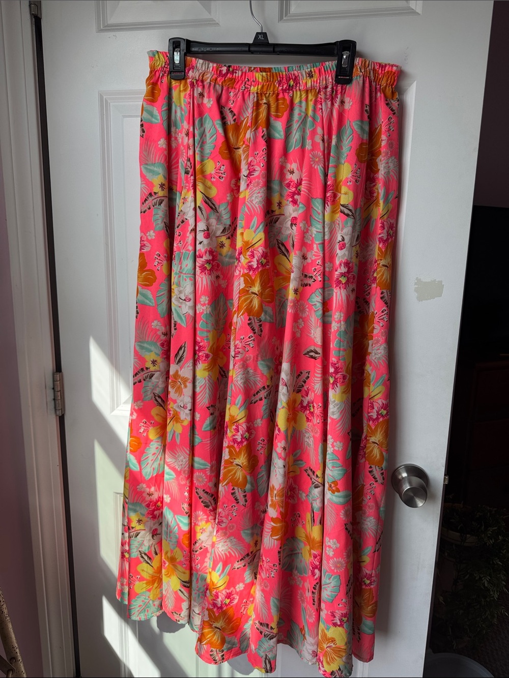 NEW Coral Floral Maxi Skirt with Elastic Waistband